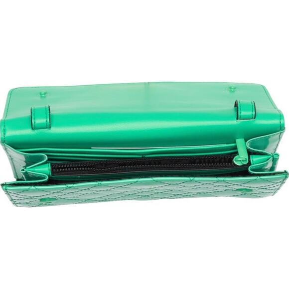 KURT GEIGER Brixton Leather Wallet Quilted Crossbody Chain Turquoise Green NWT - Picture 6 of 11